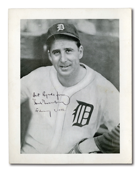 FEB. 7, 1946 HANK GREENBERG SIGNED AND INSCRIBED DETROIT TIGERS PORTRAIT PHOTOGRAPH